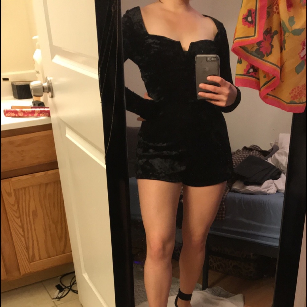 Urban outfitters black velvet romper